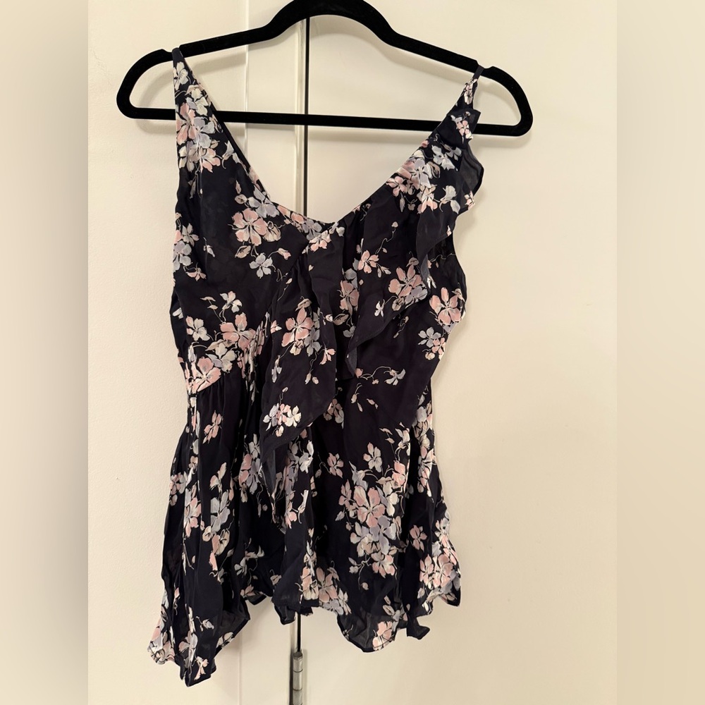 INTERMIX Navy Blush Floral printed Ruffle  Camisole